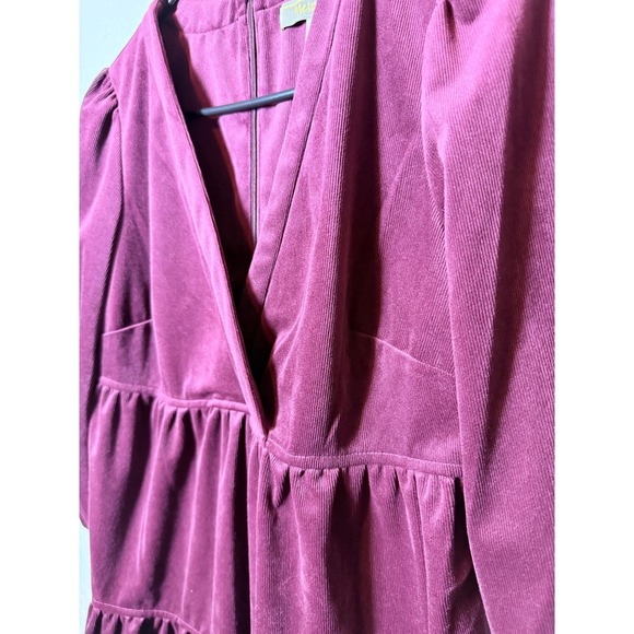 Melonie Purple Corduroy Tiered Mini Dress V-Neck 3/4 Sleeve Women's Size 6 - Picture 3 of 4